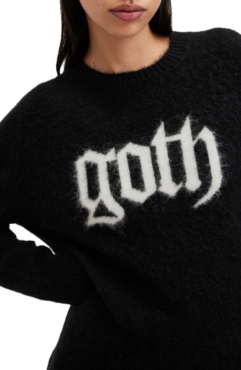 AllSaints Goth Intarsia Crewneck Sweater, Alternate, color, Black