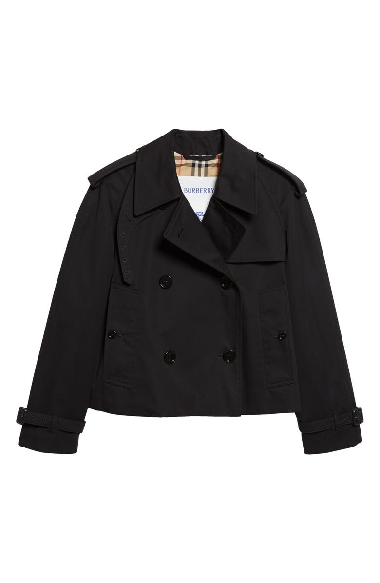 Burberry Haltye Cotton Gabardine Crop Trench Jacket, Main, color, Black
