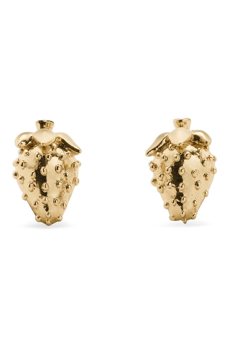secret garden strawberry stud earrings, Main, color, GOLD