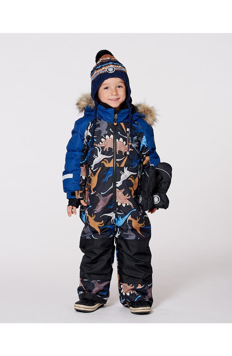 Deux par Deux One-Piece Play Snowsuit Dinosaur, Alternate, color, Black