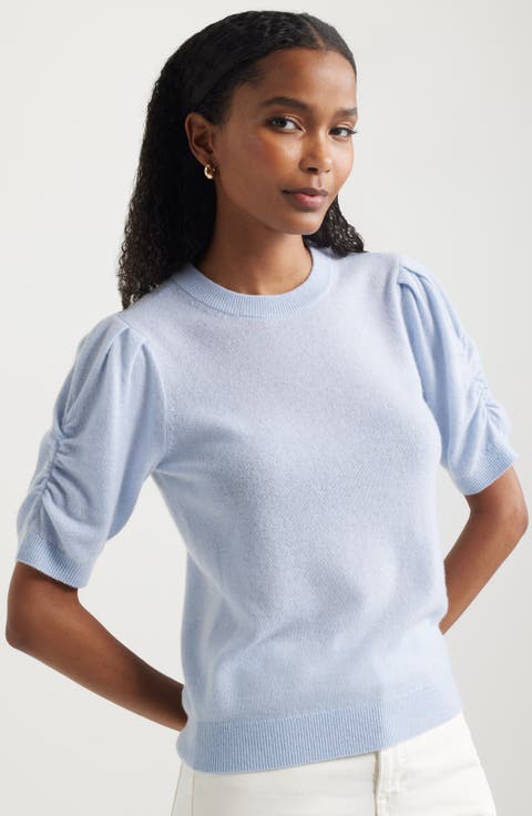 Ruched Short Sleeve Cashmere Sweater