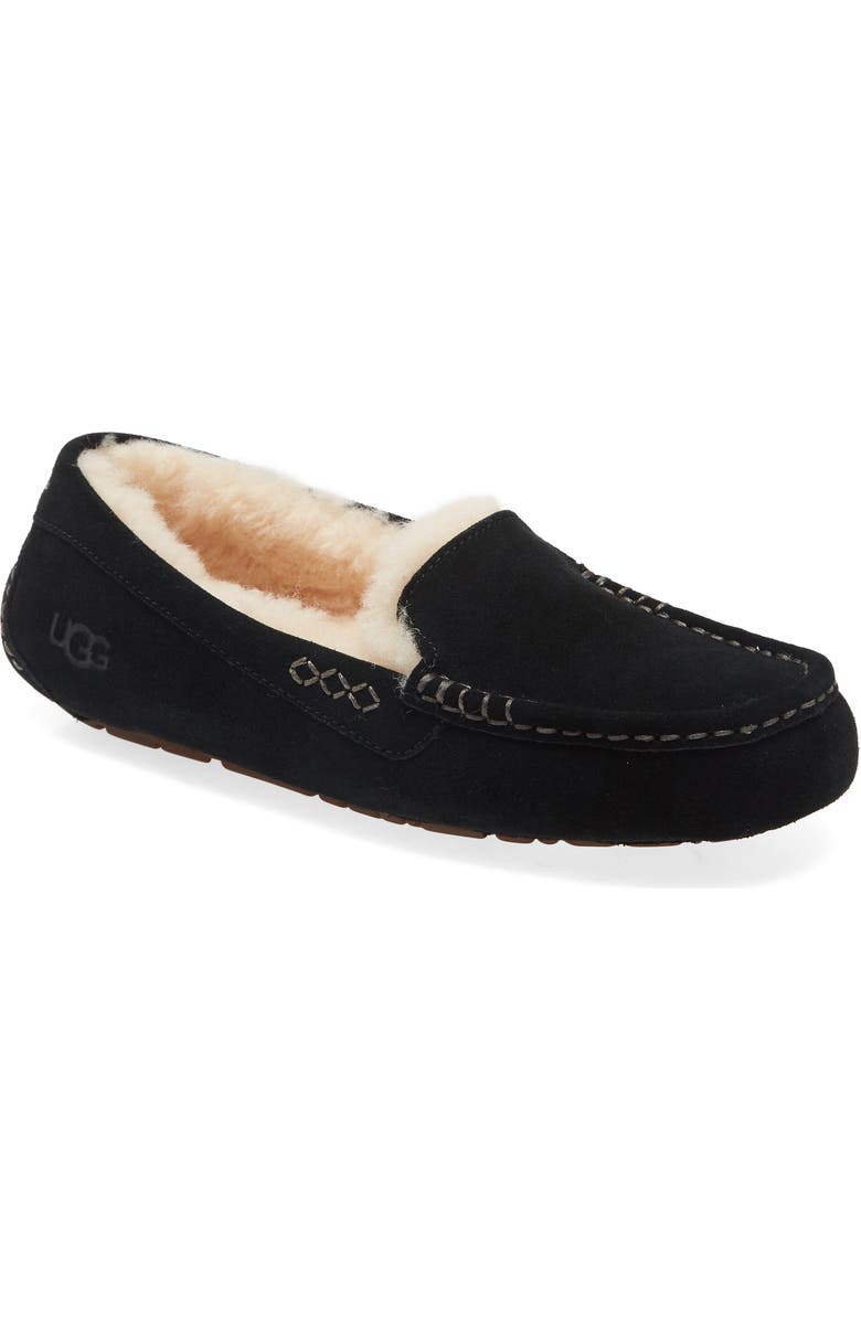 UGG<sup>®</sup> Ansley Water Resistant Slipper, Main, color, Black Suede