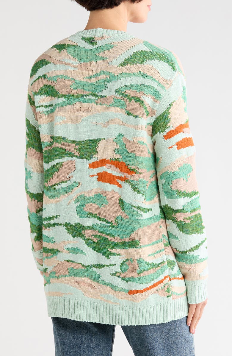 Longchamp Camo Silk Blend Cardigan, Alternate, color, Aqua/ Green