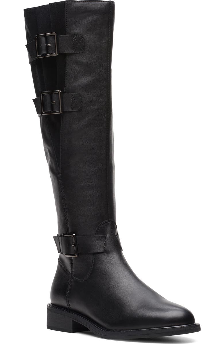 Clarks<sup>®</sup> Cologne Up Knee High Boot, Main, color, Black Leather