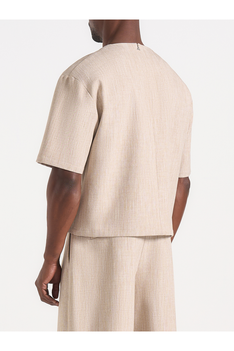 Leon Boxy Cropped Hatched T-Shirt, Alternate, color, Beige