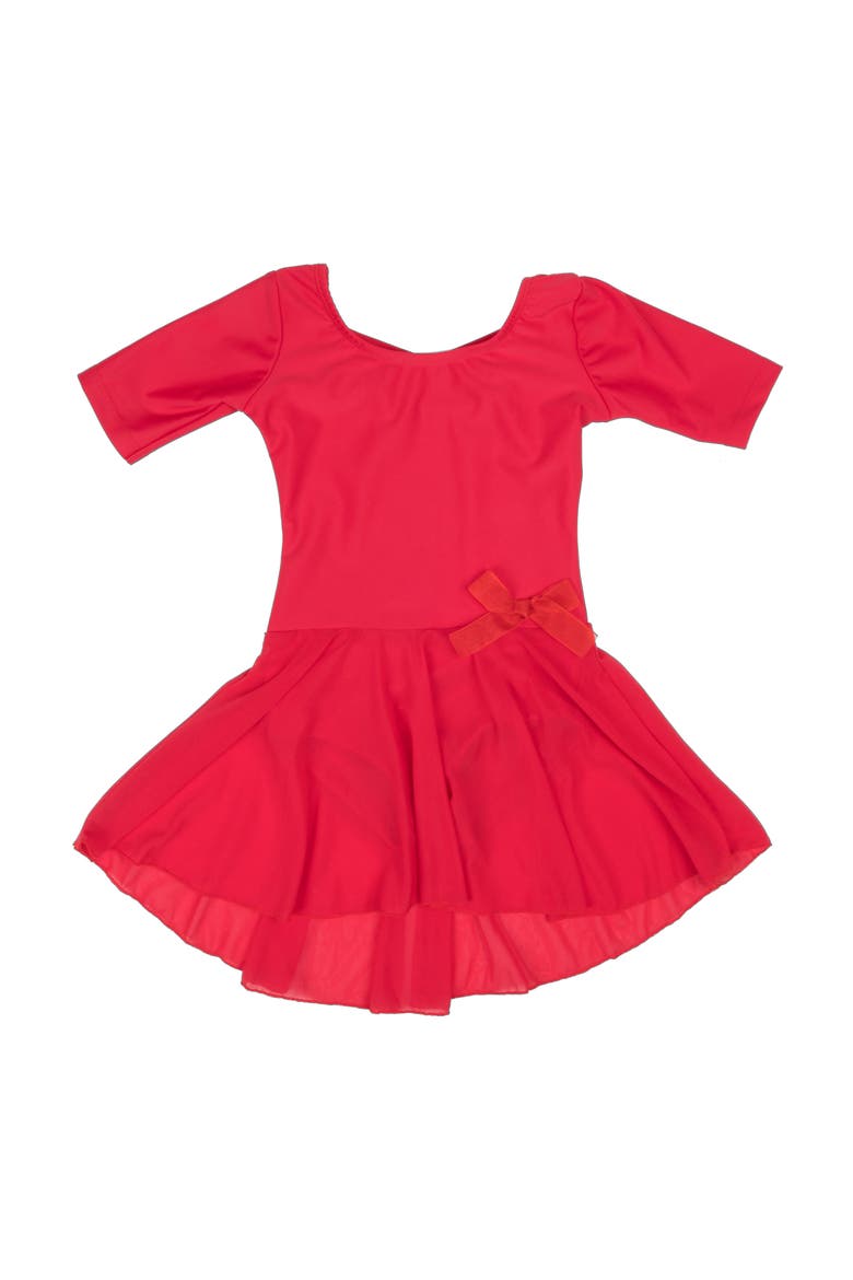 Girls Short Sleeve Skirted Leotard, Main, color, RED