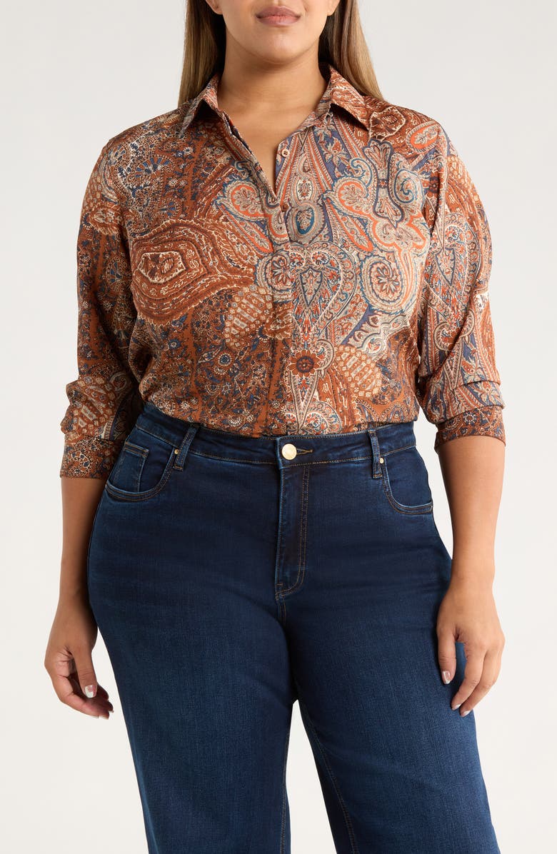 Lauren Ralph Lauren Paisley Print Classic Fit Crepe Button-Up Shirt, Main, color, Cream Multi