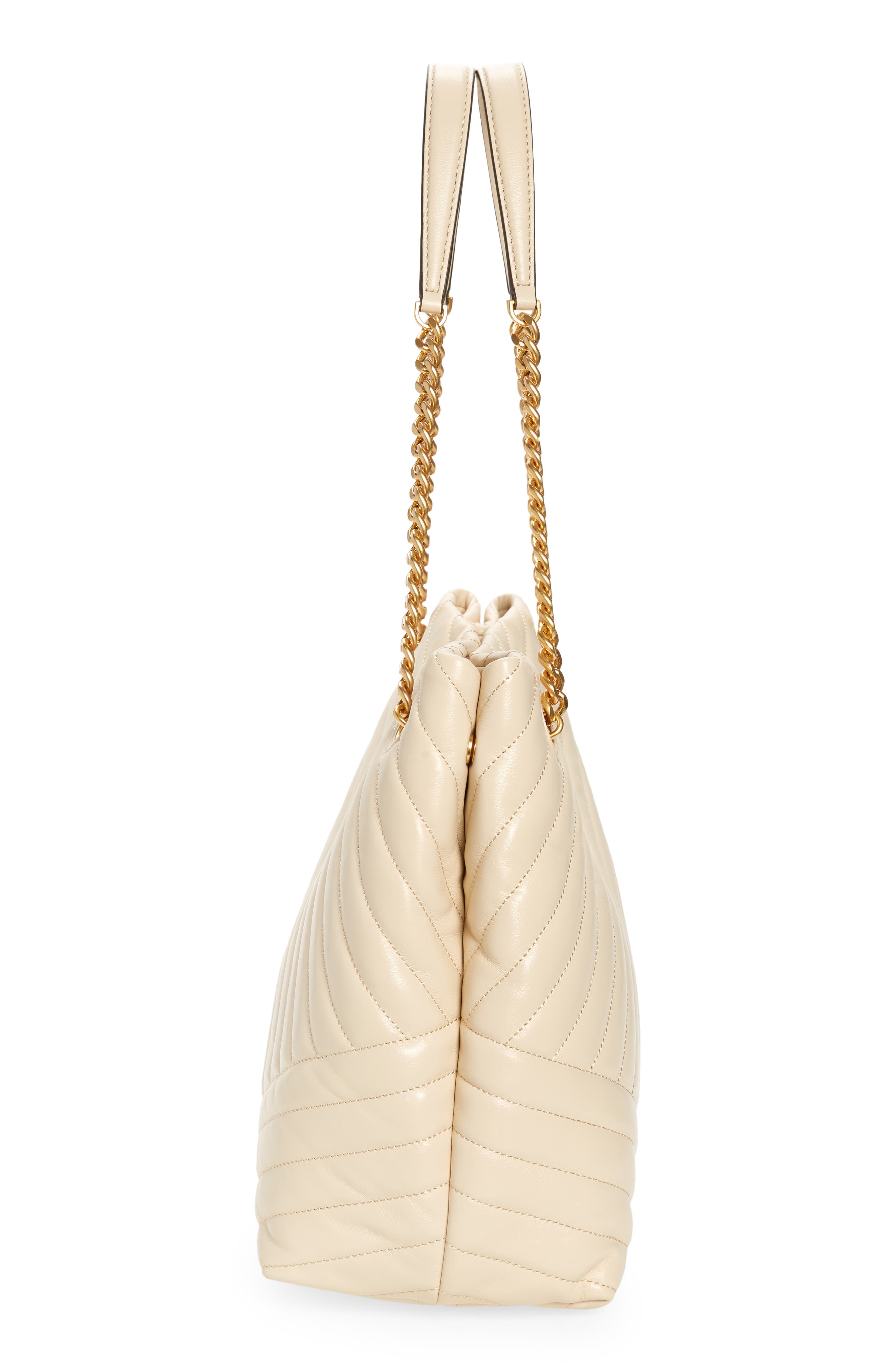 Kira Chevron Quilted Leather Tote, Alternate, color, NEW CREAM /59 ROLLED BRASS