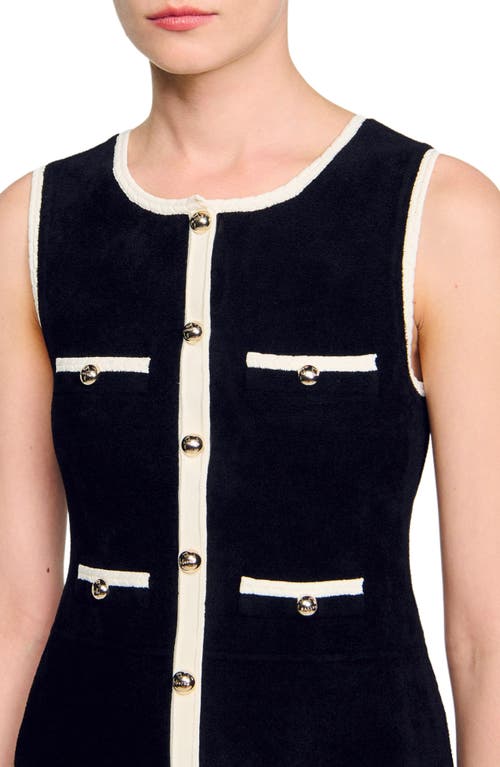 Sandro Womens Black Round-neck Button-down Stretch-velvet Mini Dress In Black