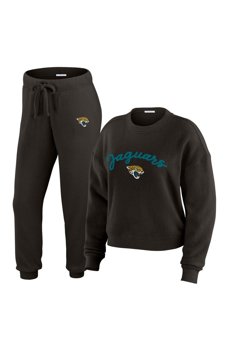 WEAR by Erin Andrews Women's WEAR by Erin Andrews  Cream Jacksonville Jaguars Plus Size Knitted Tri-Blend Long Sleeve T-Shirt & Pants Lounge Set, Main, color, Black