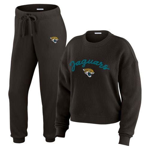 Wear By Erin Andrews Cream Jacksonville Jaguars Plus Size Knitted Tri-blend Long Sleeve T-shirt & P In Black