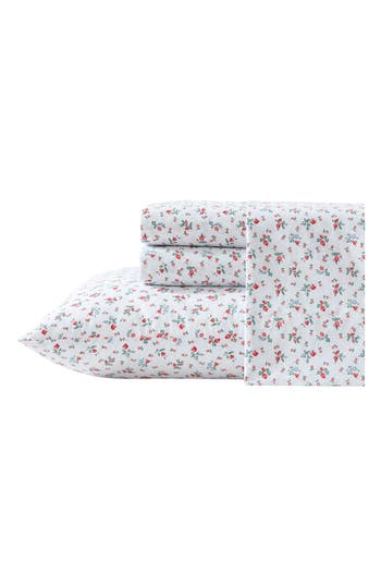 Laura Ashley Aylesmore Ditsy Floral King Cotton Percale Sheet Set In Bright Red
