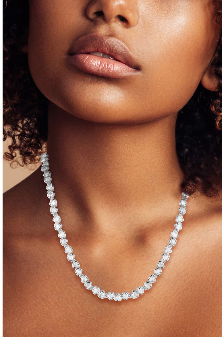 Heart Cubic Zirconia Tennis Necklace, Alternate, color, SILVER