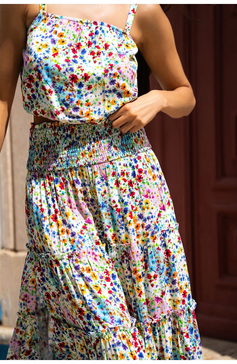 Change of Scenery Charlie Printed Smock Waist Slit Skirt, Alternate, color, Wildflower Patch