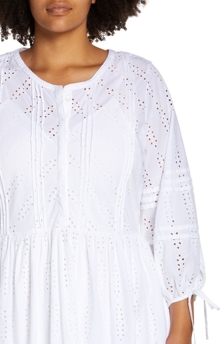 Caslon<sup>®</sup> Eyelet Long Sleeve Midi Dress, Alternate, color,