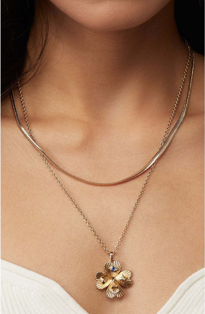 Alex and Ani Lucky Four Leaf Clover  Necklace, Alternate, color, Gold