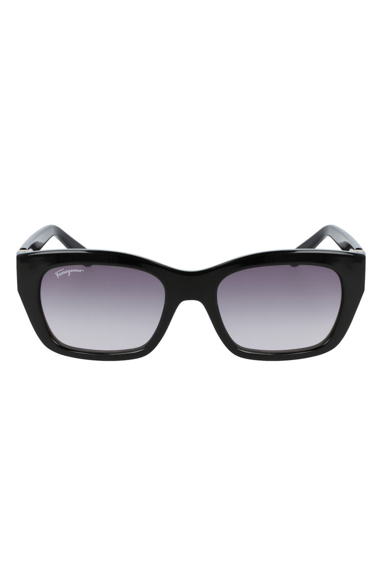 FERRAGAMO 53mm Rectangular Sunglasses, Main, color, Black/ Grey