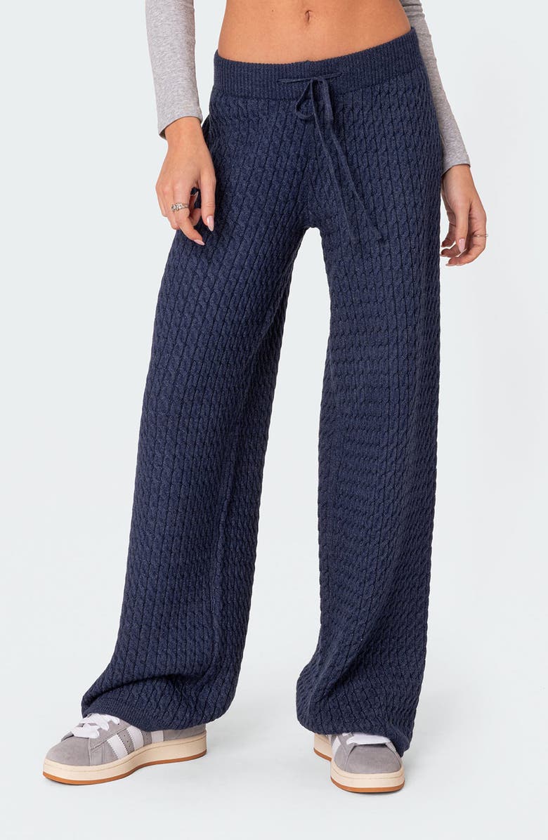 EDIKTED Portia Cable Knit Pants, Main, color, Navy