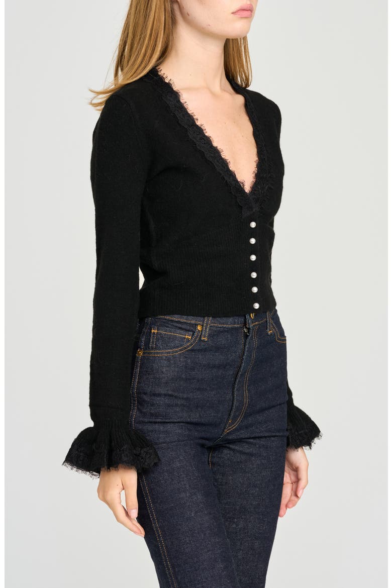 x Rose Lola Carolyn Lace Trim Cardigan, Alternate, color, BLACK