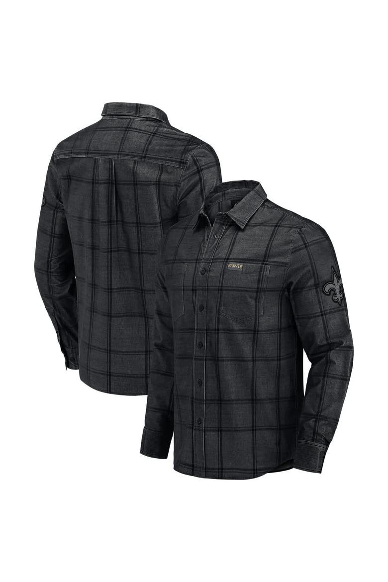 Men's Darius Rucker Collection by Fanatics Black New Orleans Saints Micro Corduroy Plaid Button Up Shirt, Main, color, Black