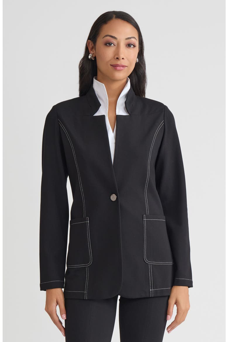 Tailored LuxeStretch Ponte Single Button Blazer, Alternate, color, Biscotti/Black