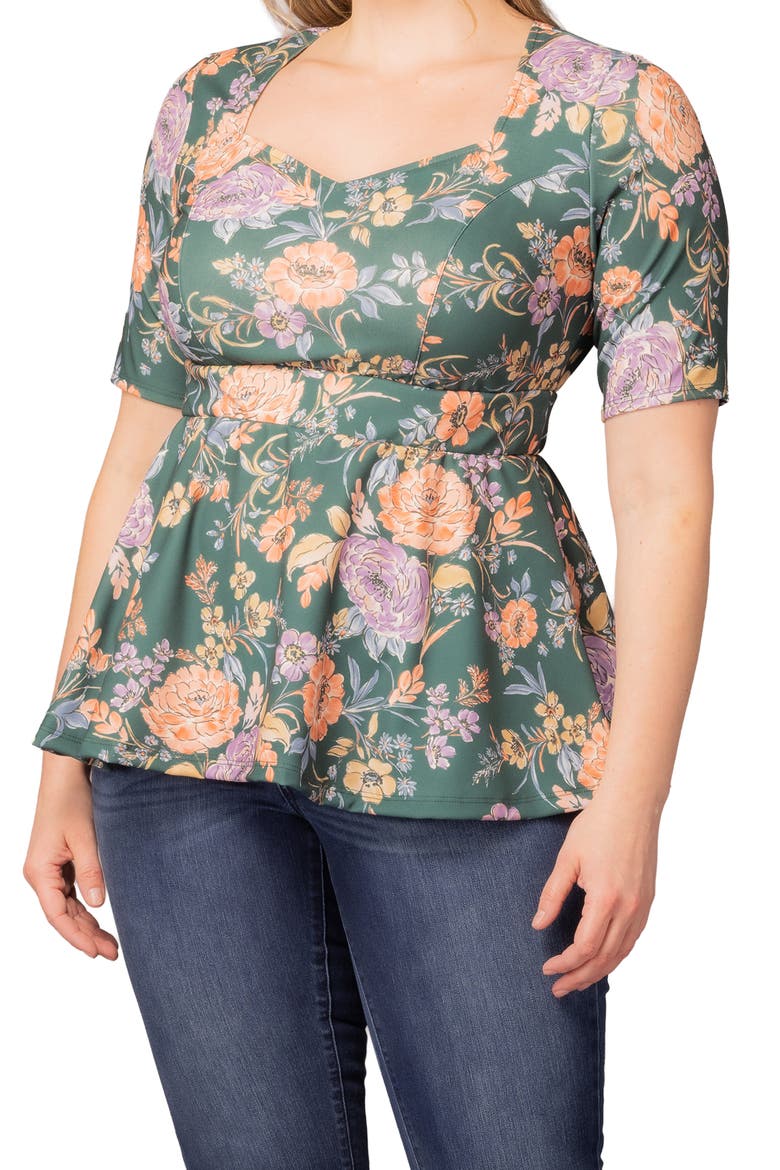 Posh Peplum Top, Alternate, color, GREEN GARDEN