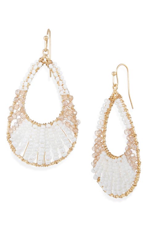 Beaded Drop Hoop Earrings