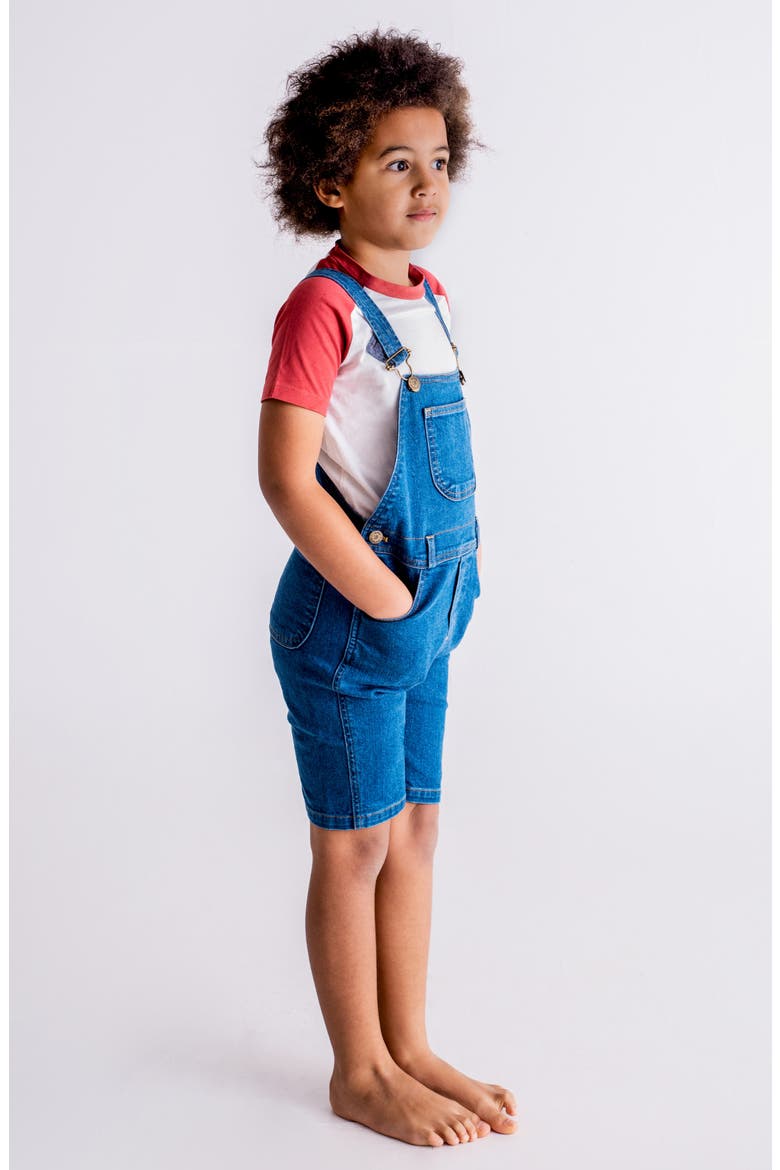 Kids' Stonewash Stretch Cotton Denim Shortalls, Alternate, color, BLUE