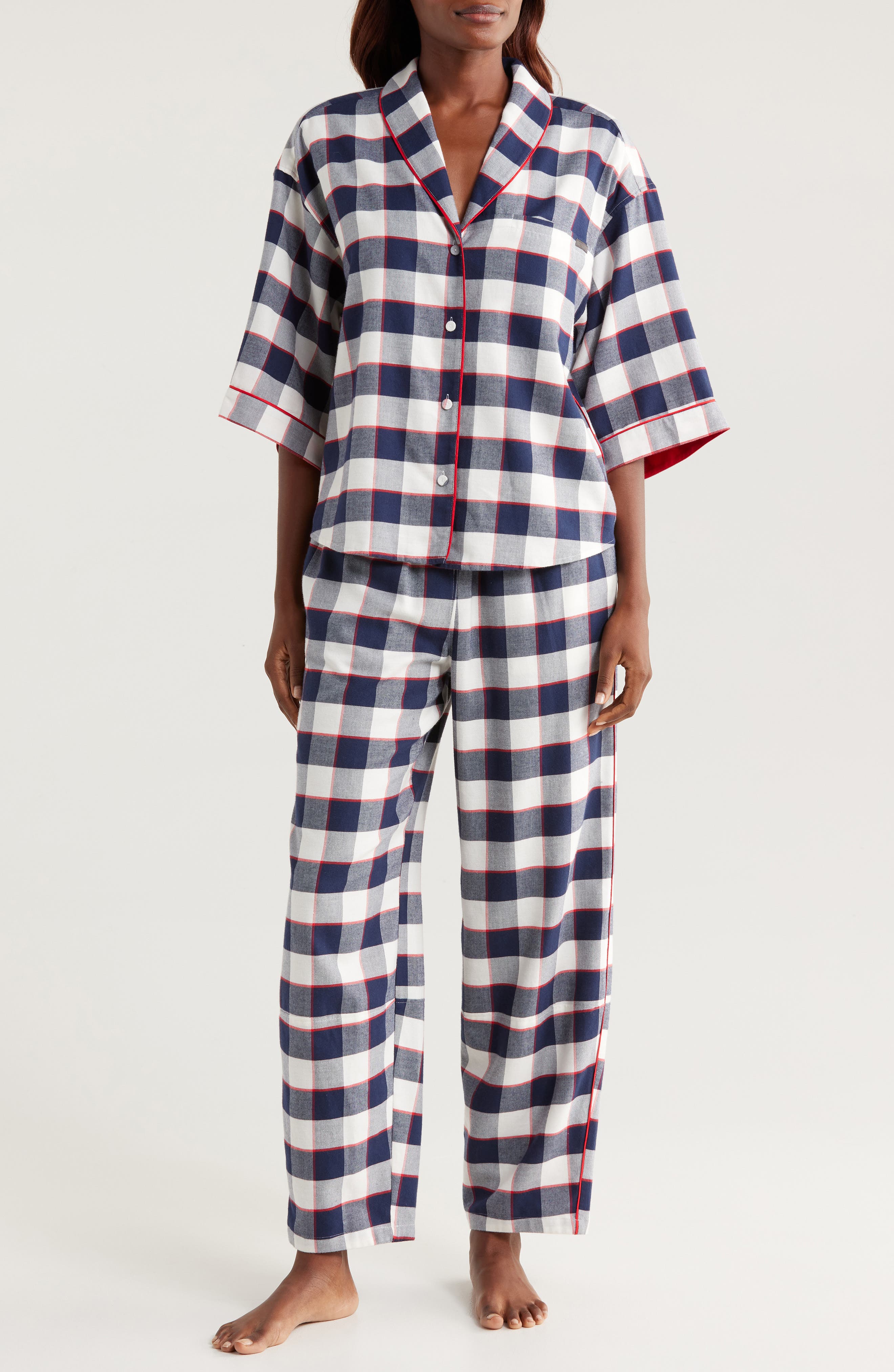 Lunya Check Cotton & Modal Flannel Pajamas