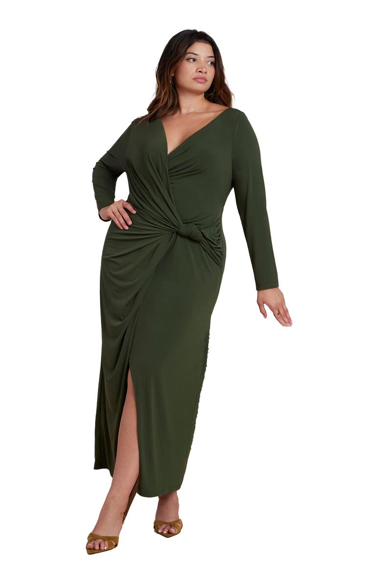 ELOQUII Twist Detail Knit Maxi Dress, Main, color, Kombu Green