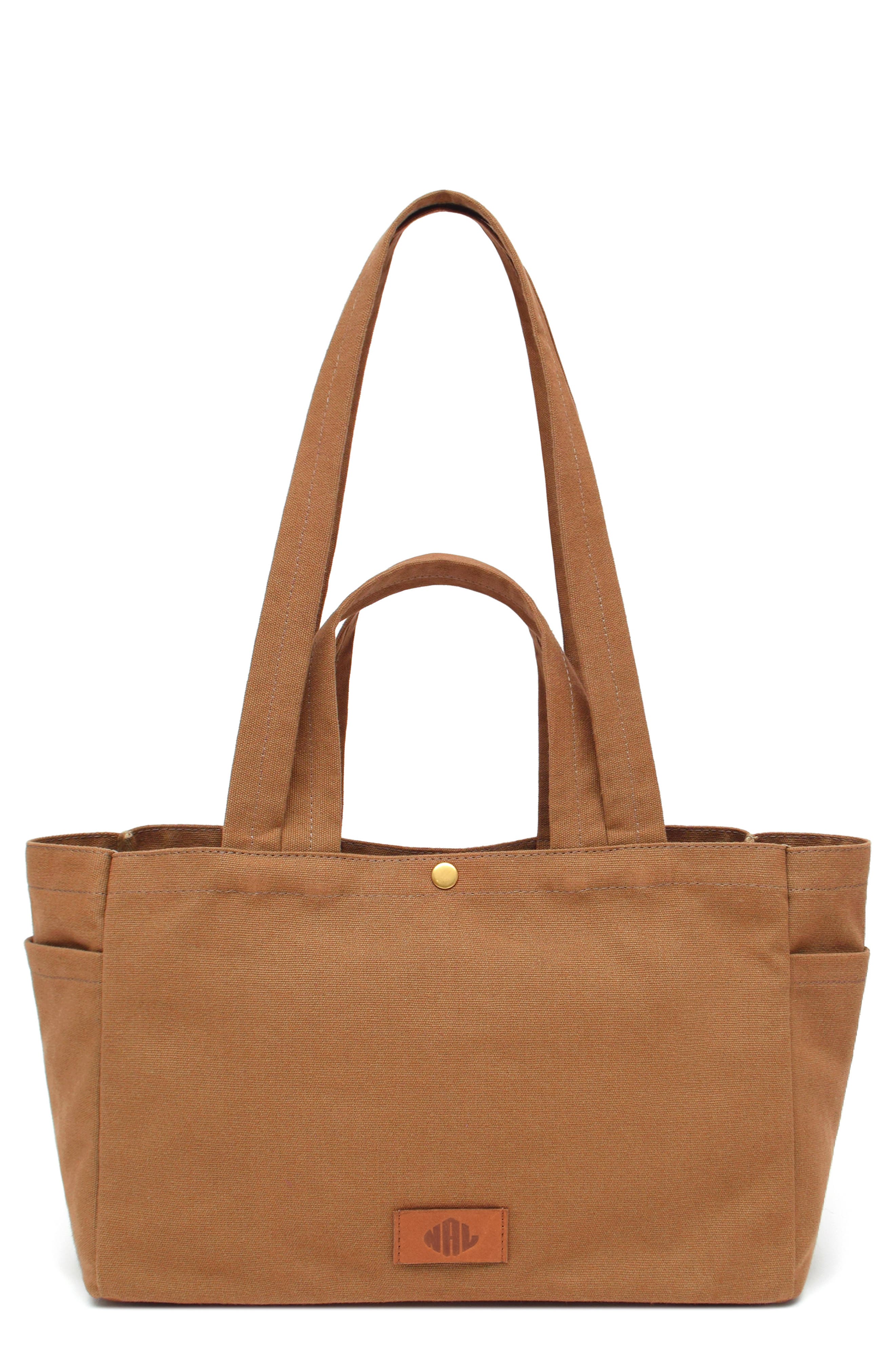 New Amsterdam Leatherworks Sienna Cotton Canvas Tote Bag, Main, color, Khaki