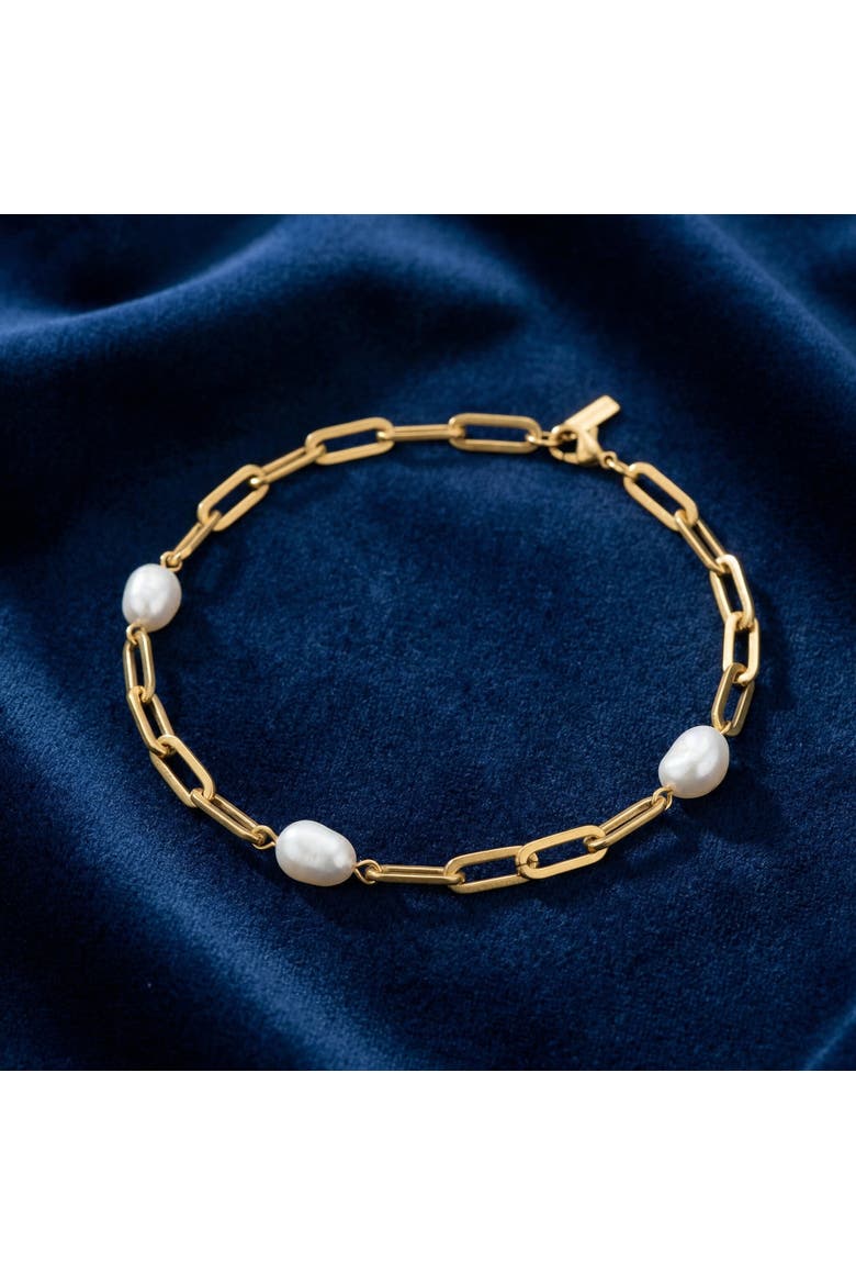 Aviv Anklet 18k Gold Plated 10" 8mm Paperclip and Freshwater Pearl, Alternate, color, 18k Yellow Gold