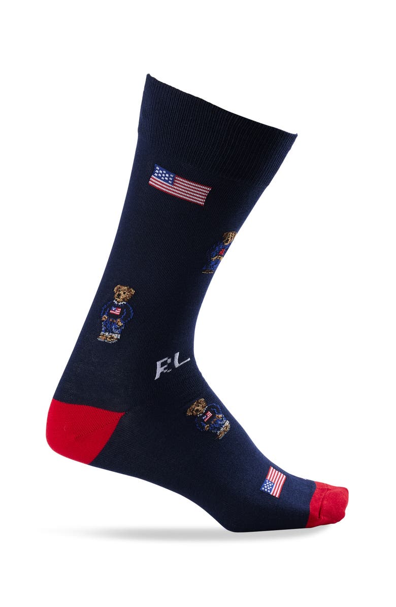 Polo Ralph Lauren Big & Tall Americana Mini-Bear 2-pk Socks, Alternate, color, Navy