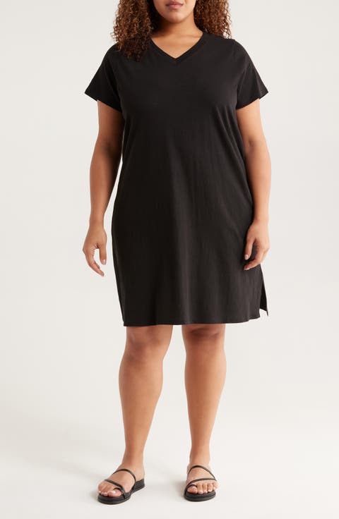 V-Neck Organic Cotton T-Shirt Dress (Plus)