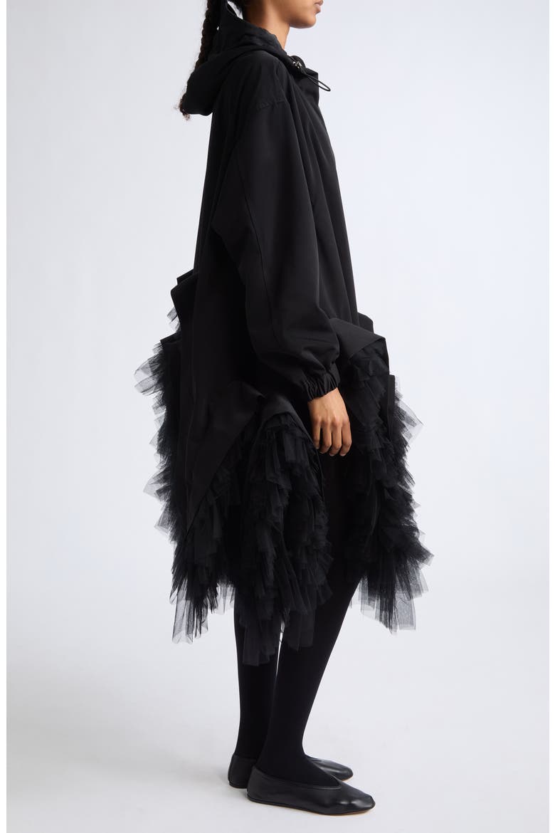 Hooded Technical Tulle Coat, Alternate, color, BLACK