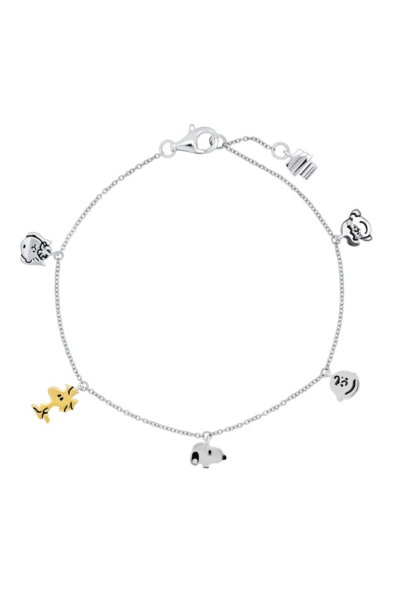 x Peanuts® Snoopy & Friends Charm Bracelet, Main, color, PURE PLATINUM / CLEAR STONE
