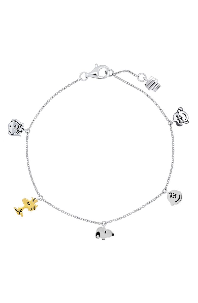 Crislu x Peanuts<sup>®</sup> Snoopy & Friends Charm Bracelet, Main, color, Pure Platinum / Clear Stone