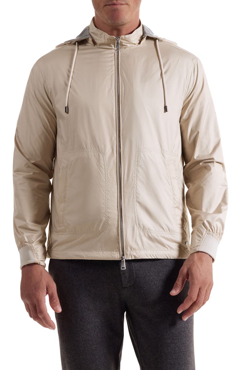 Bugatchi Water Repellent Windbreaker with Removable Drawstring Hood, Main, color, Limestone