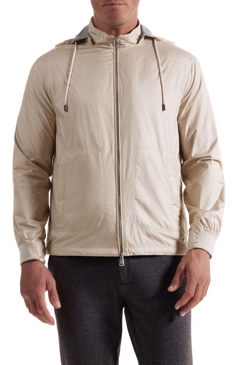 Water Repellent Windbreaker with Removable Drawstring Hood