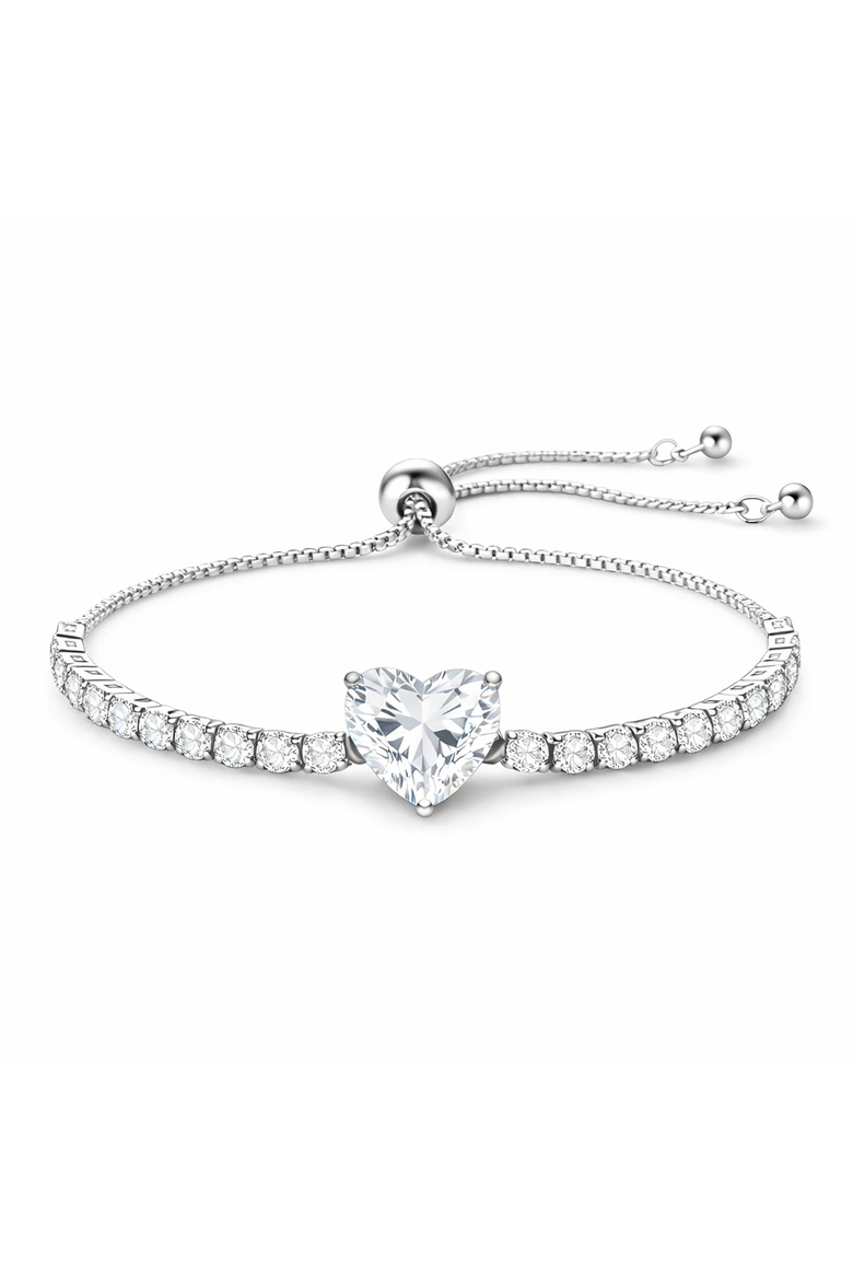Crystal Heart Adjustable Bracelet, Main, color, Silver