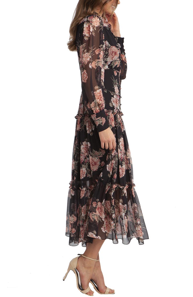 Bardot Floral Print Long Sleeve Chiffon Dress, Alternate, color, 