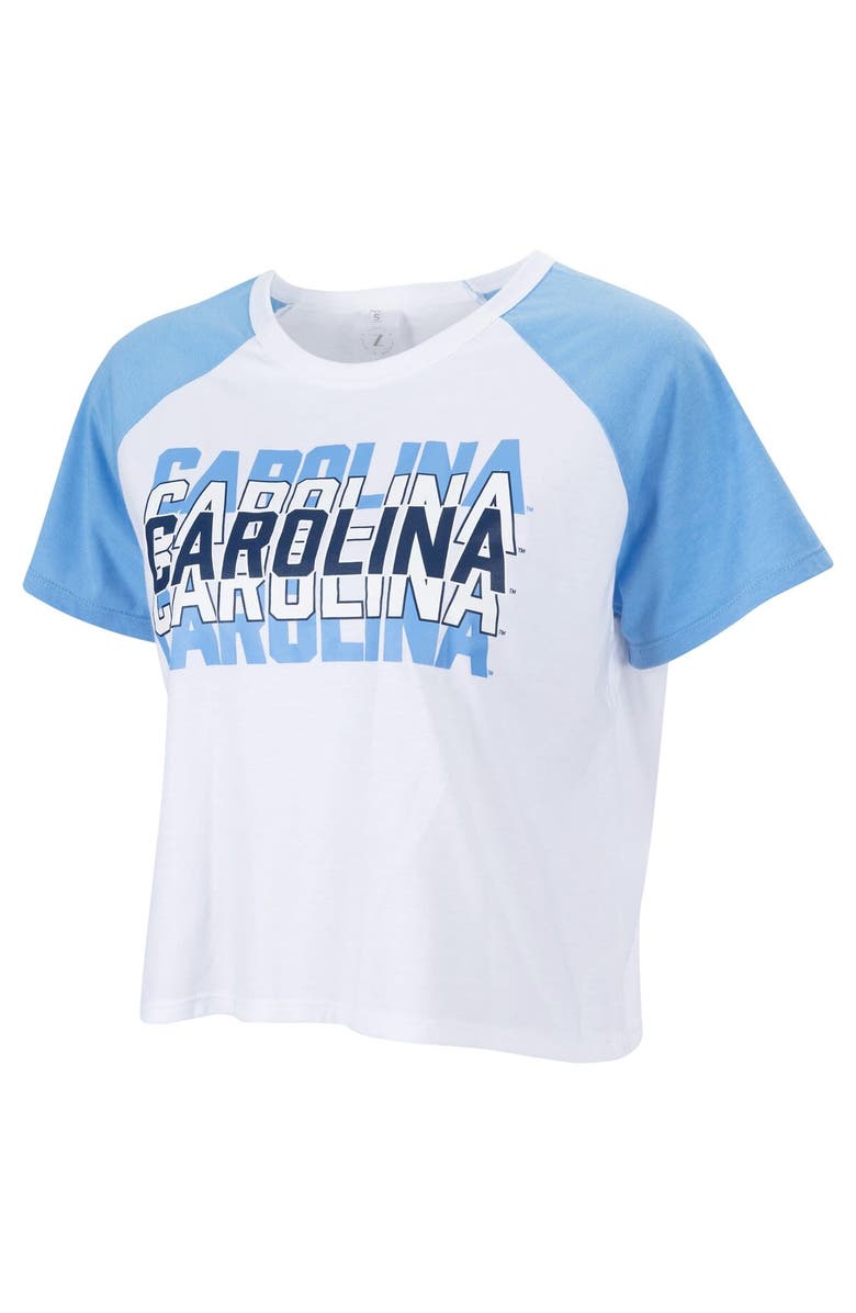 ZOOZATZ Women's ZooZatz White North Carolina Tar Heels Colorblock Repeat Raglan Cropped T-Shirt, Alternate, color, White