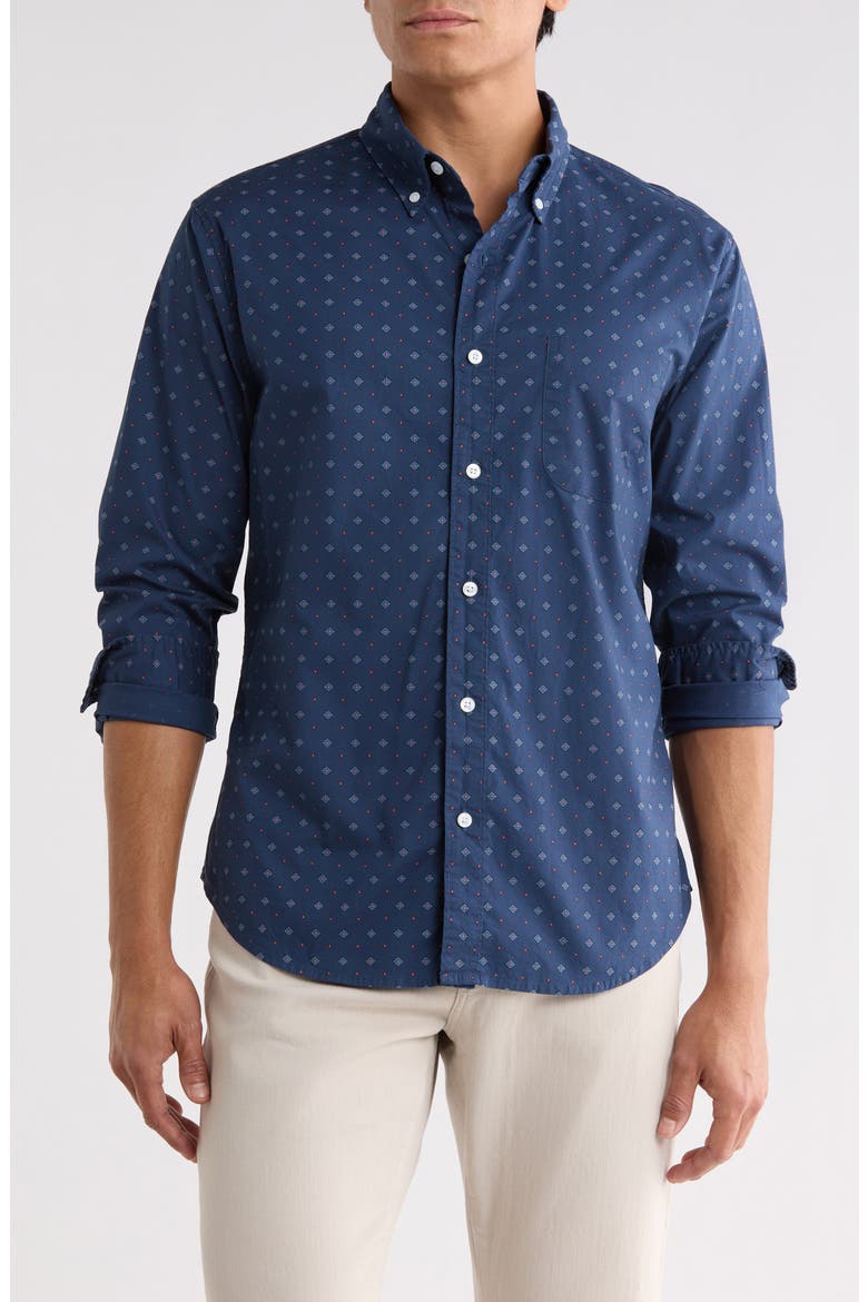 Slim Fit Geo Print Stretch Poplin Shirt, Main, color, JULES GEO