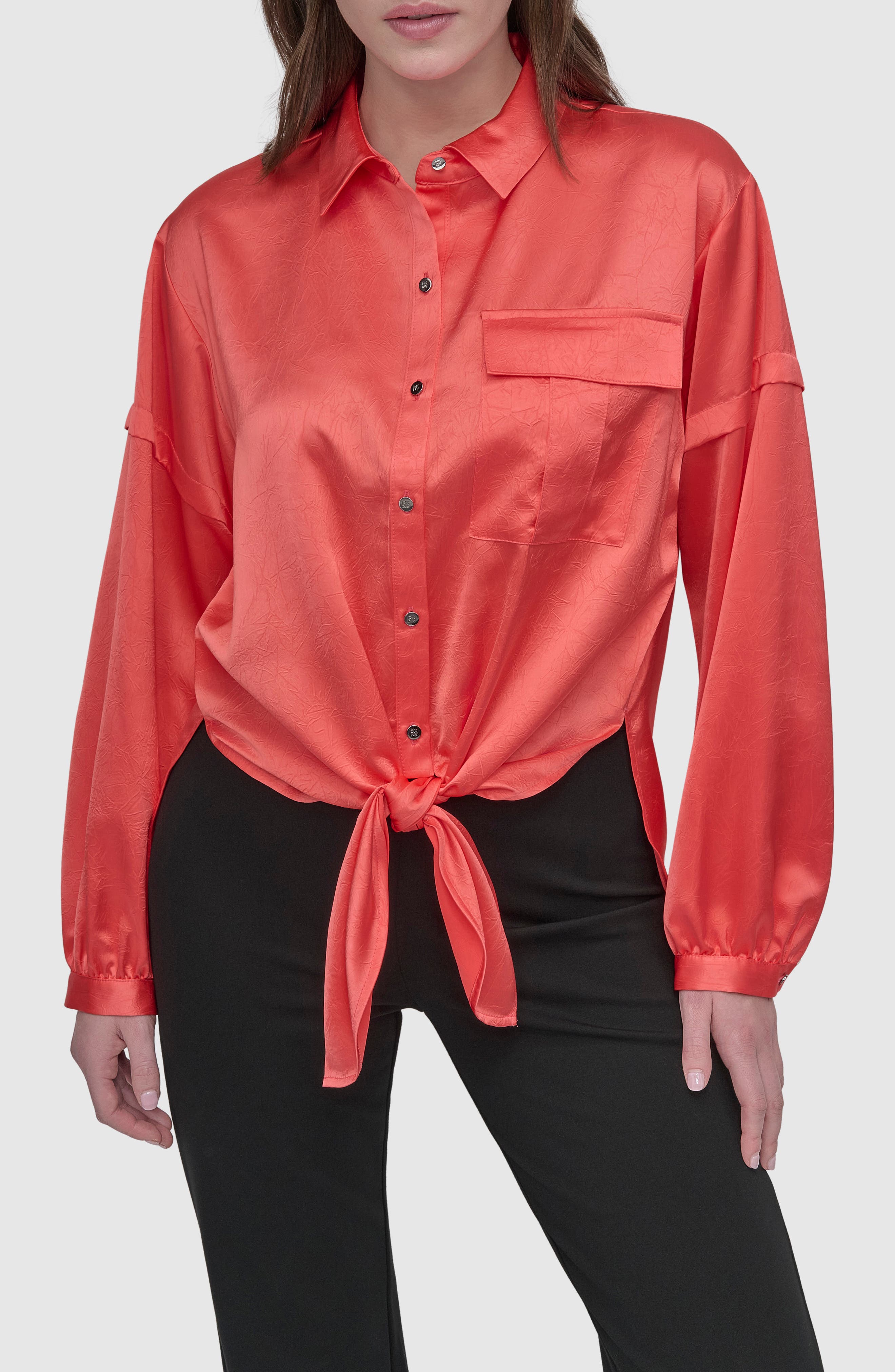 Tie Front Satin Shirt