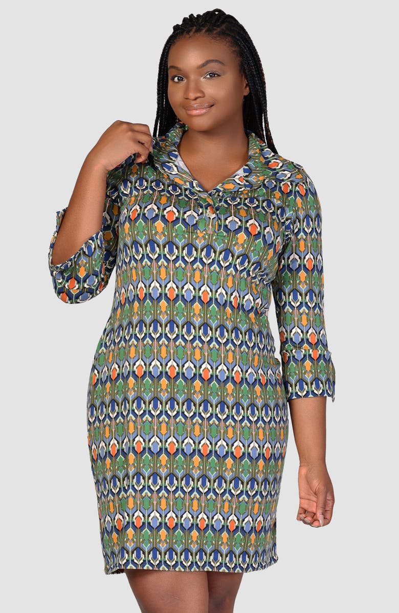 24seven Comfort Apparel Geo Print Knit Dress, Alternate, color, 