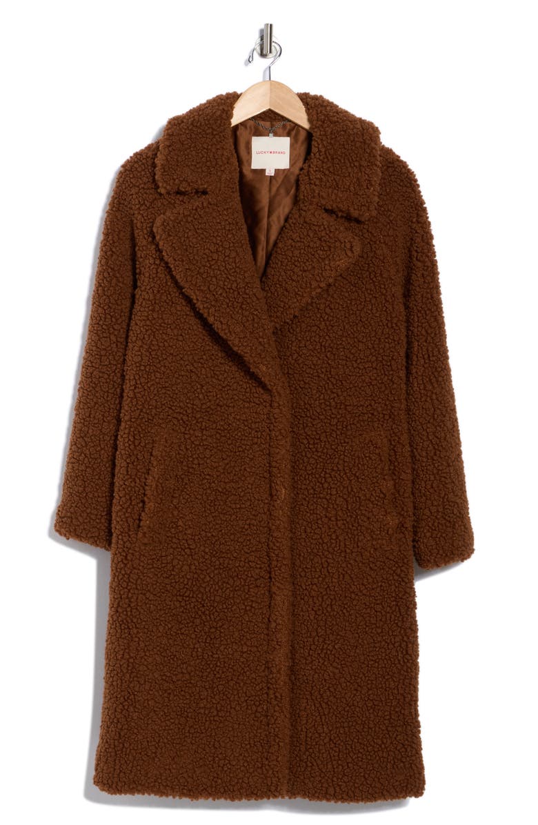 Lucky Brand Missy Faux Shearling Coat, Alternate, color, Pecan