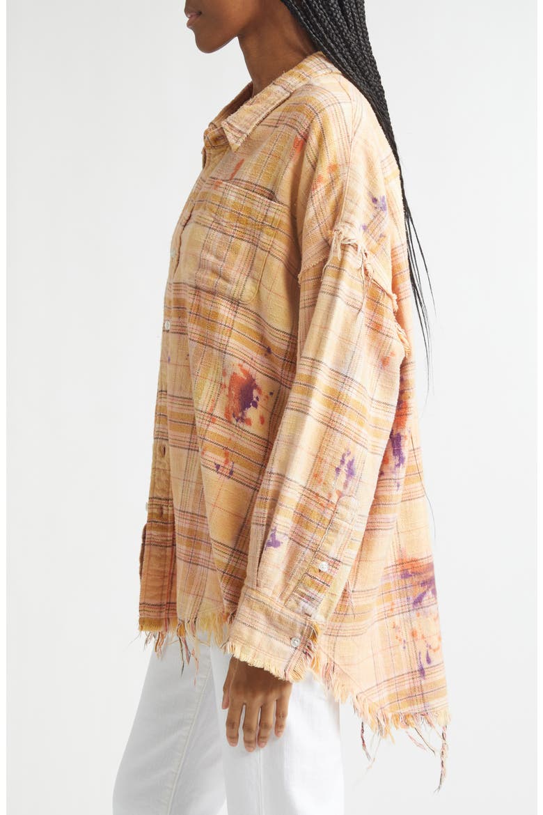 Shredded Seam Drop Neck Plaid Flannel Button-Up Shirt, Alternate, color, OVERDYED ORANGE PURPLE PLAID