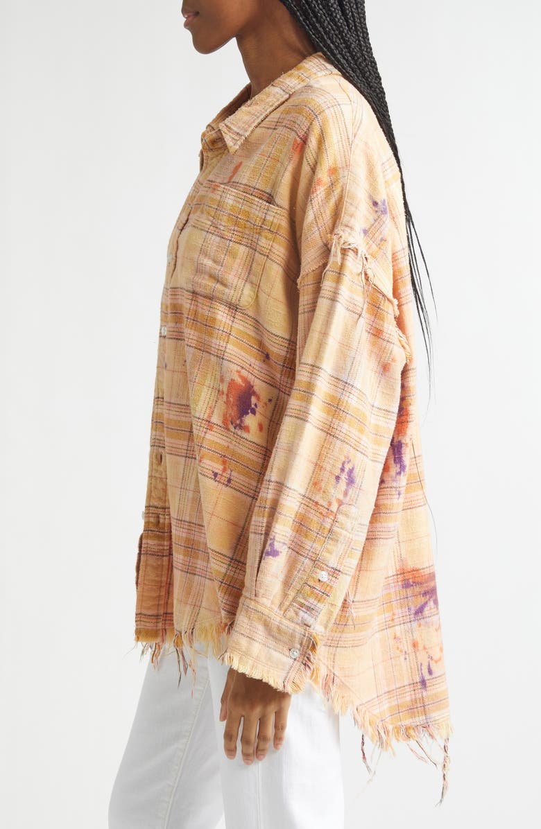 R13 Shredded Seam Drop Neck Plaid Flannel Button-Up Shirt, Alternate, color, Overdyed Orange Purple Plaid