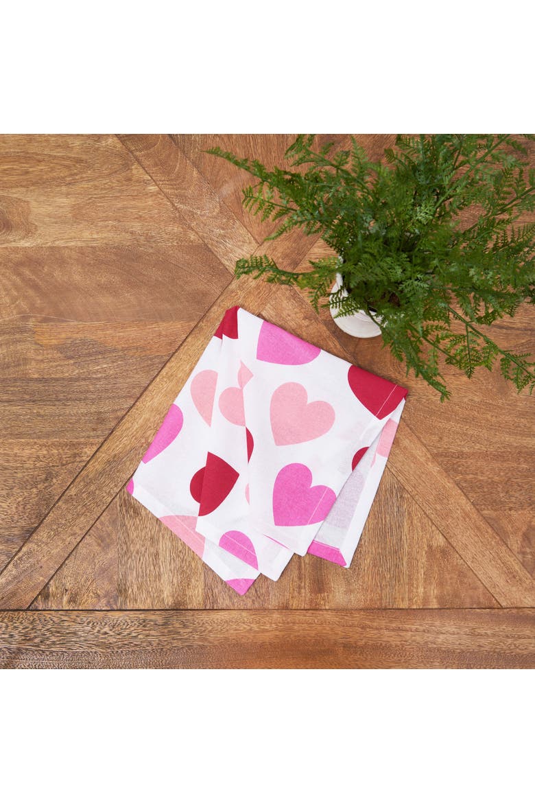 Love You More Valentine's Day Hearts 100% Cotton Set of 6 Cloth Napkins, Alternate, color, Purple