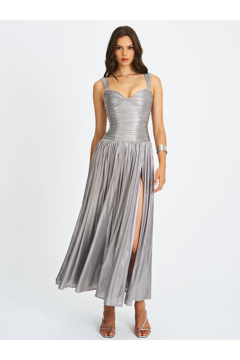 Palmer Glitter Drop Waist Maxi Dress, Alternate, color, Silver